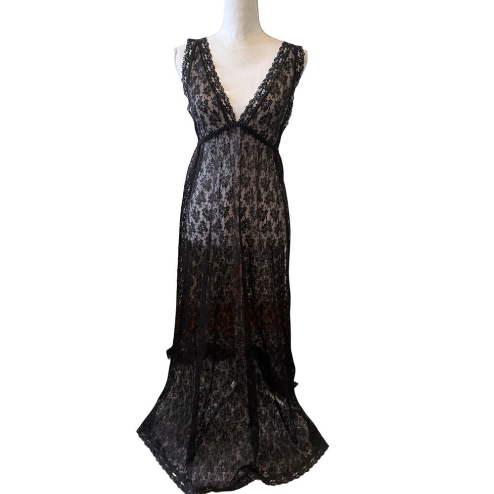 Vintage Donna Morgan for Gilligan & O'Malley Romantic Lace Slip Dress Black S - Picture 1 of 9